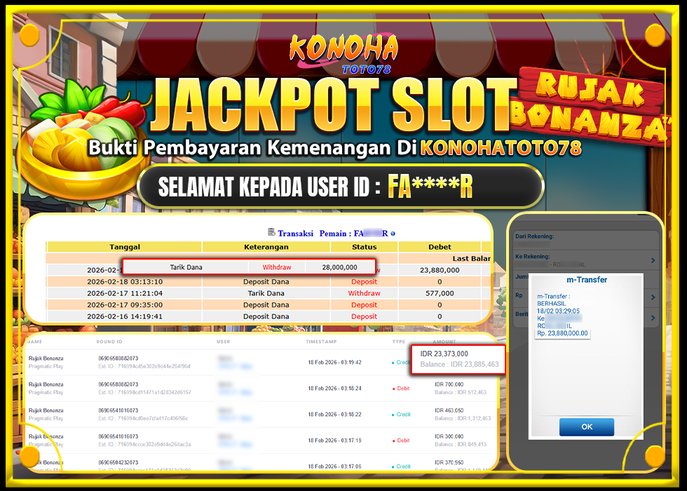 KONOHATOTO78 JACKPOT RUJAK BONANZA Rp.23.880.000,LUNAS
